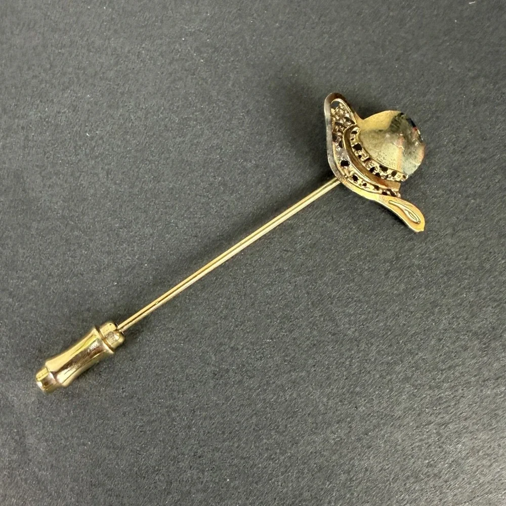 Vintage Gold Tone Cowgirl Hat Stick Pin‎ Filigree Western Sun Hat Jewelry 2.75